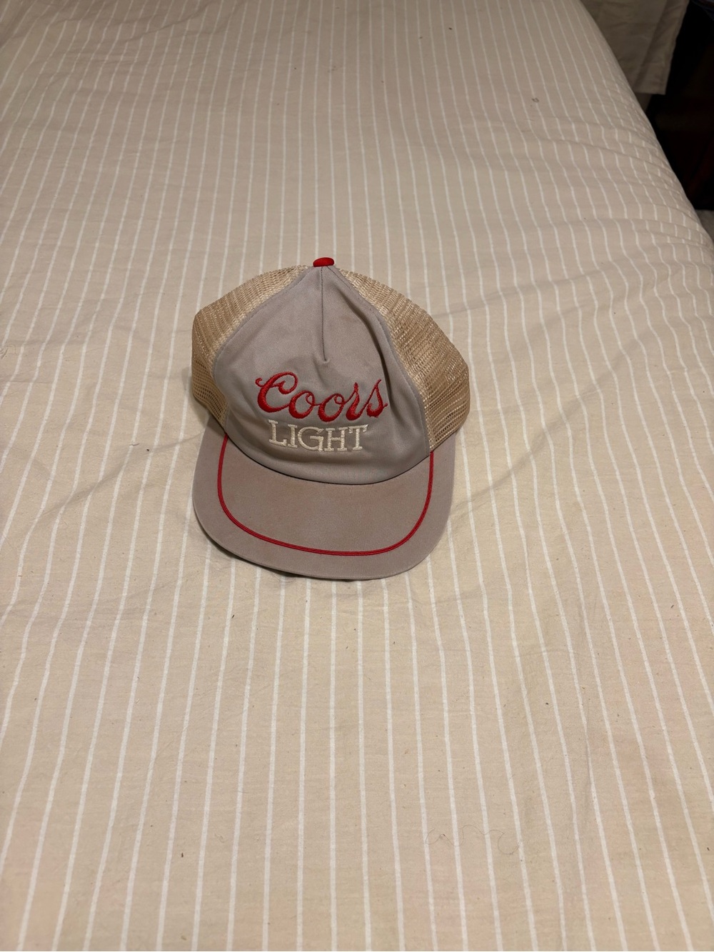 Coors Light Beige Mesh Trucker Hat with Red Accent